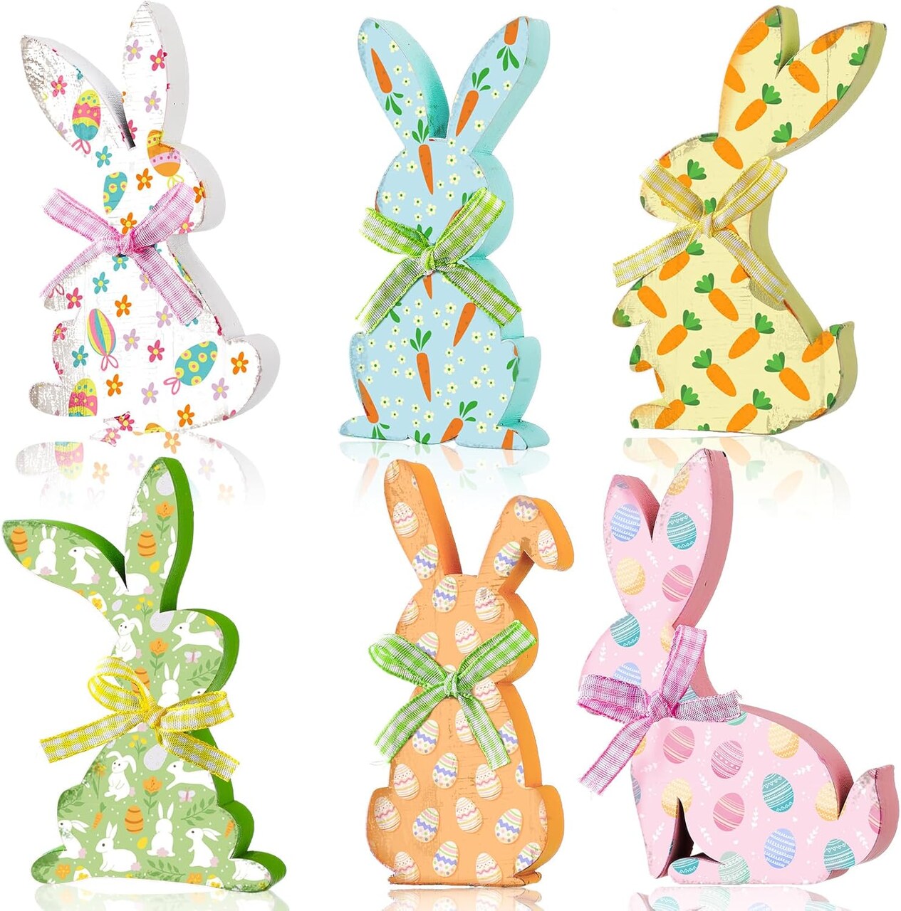 6 Pcs Easter Bunny Wooden Signs Bunny Decor Easter Tabletop Decor Rabbit Shape Table Sign